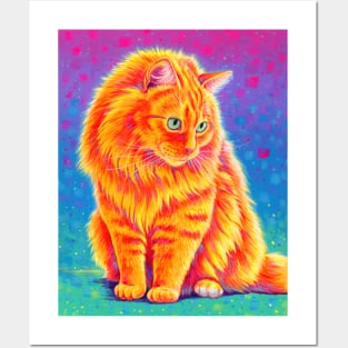 Rainbow Orange Longhaired Tabby Cat Posters and Art